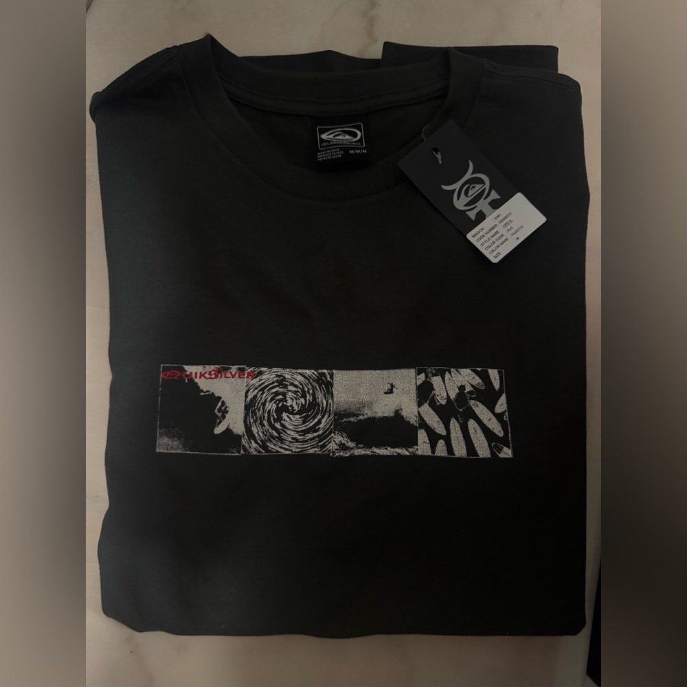 Quiksilver Mercury Collection Black Graphic Crew Tee with Monochrome Surf Panel